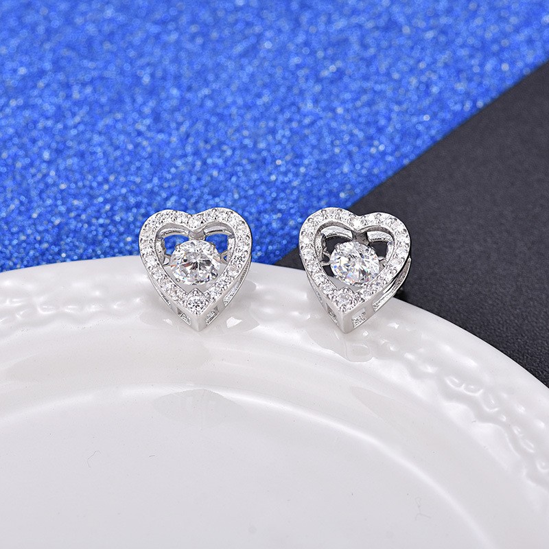 S925 Sterling Silver Simple Heart Cubic Zirconia Girls Stud Earrings ...