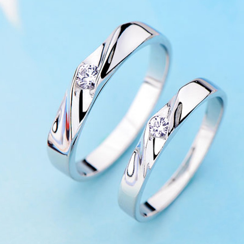 925 Silver Ring For Couples Inlaid Cubic Zirconia Simple and Fashion Style