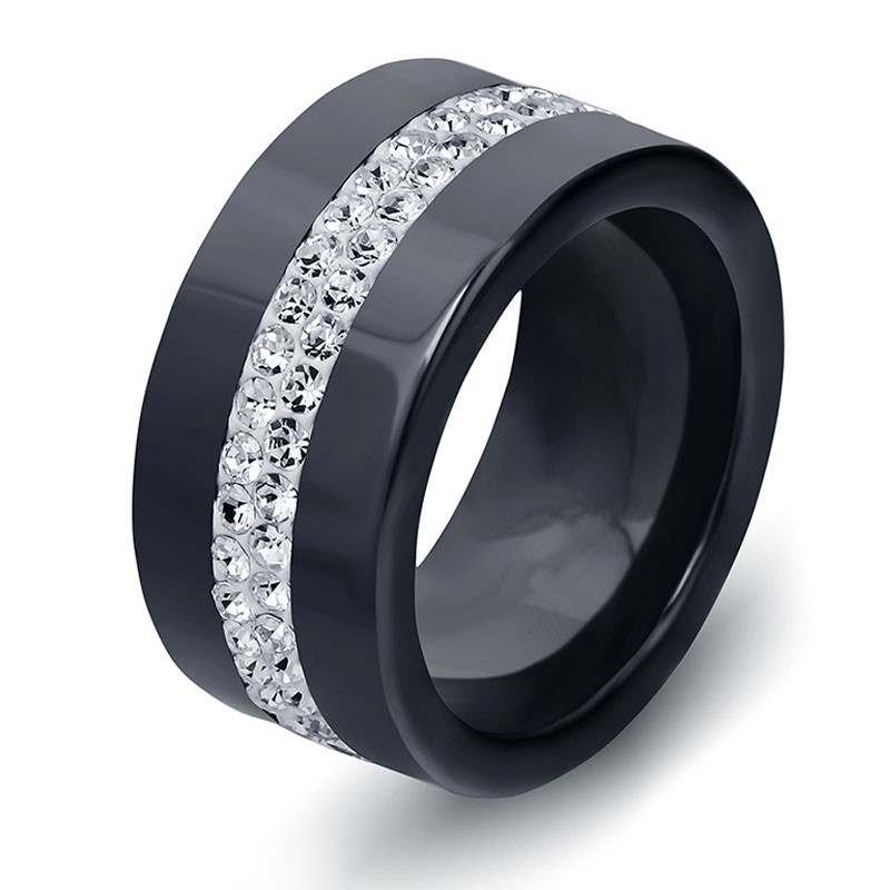 Ceramics Black and White Ring For Men Inlaid Cubic Zirconia Classic and ...
