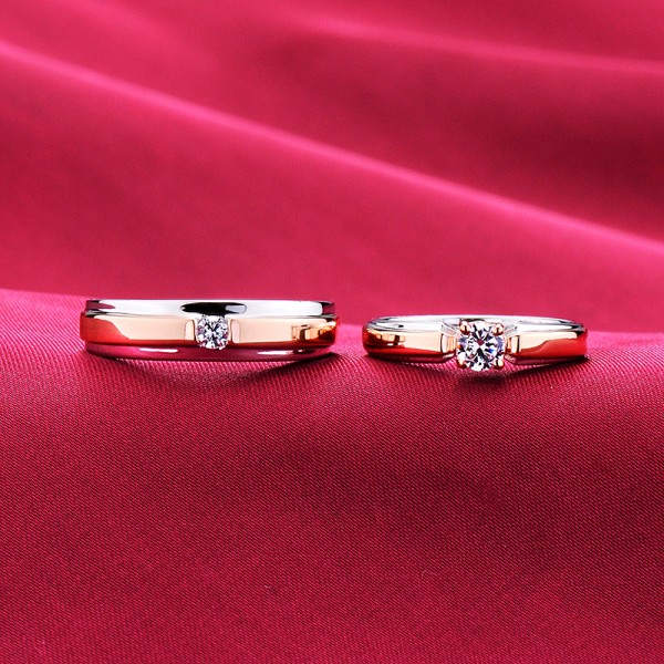Rose Gold Color Four Claw Advanced Escvd Diamonds Lovers Rings Wedding Rings Couple Rings