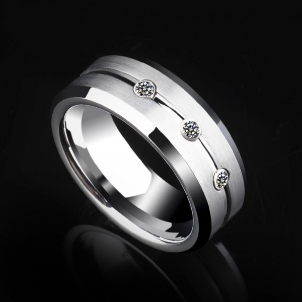 Tungsten Men's Silvery Ring Luxury and Vogue Style Inlaid High-quality ...